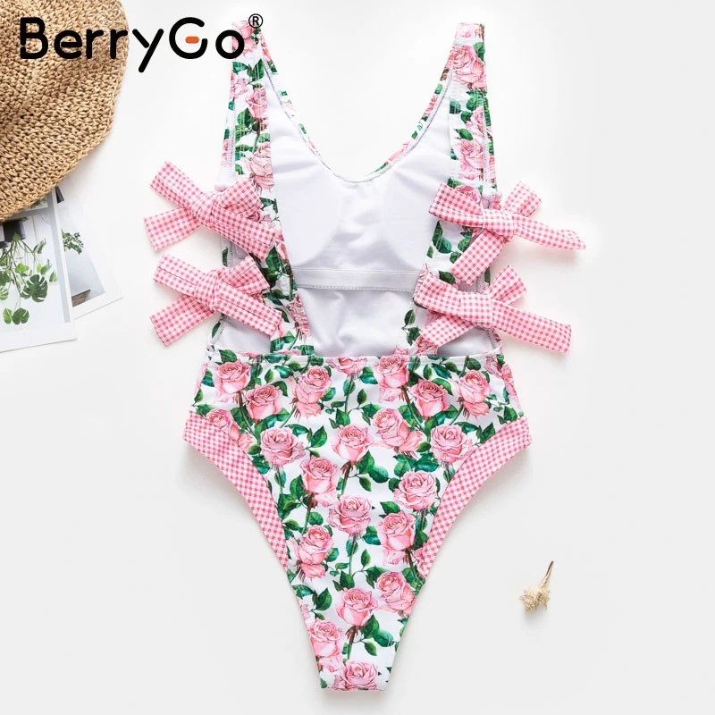 BerryGo/Винтажный женский купальник с цветочным принтом цельный летний купальный