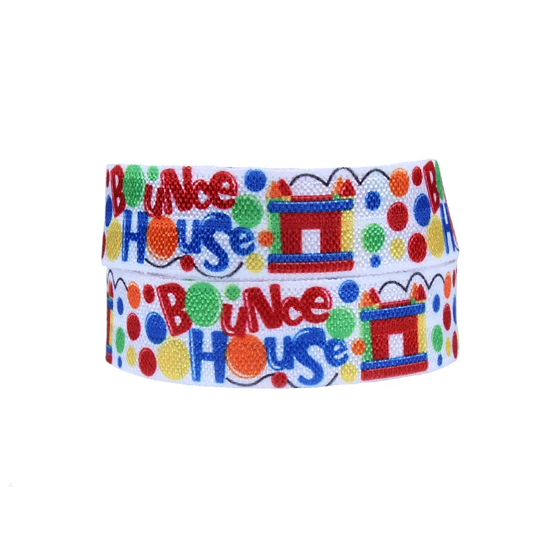 Kids cheer foe ribbons, 5/8" cartoon bounce house printed fold over elastic for gift wrapped
Kids cheer foe ribbons, 5/8" cartoon bounce house printed fold over elastic for gift wrapped