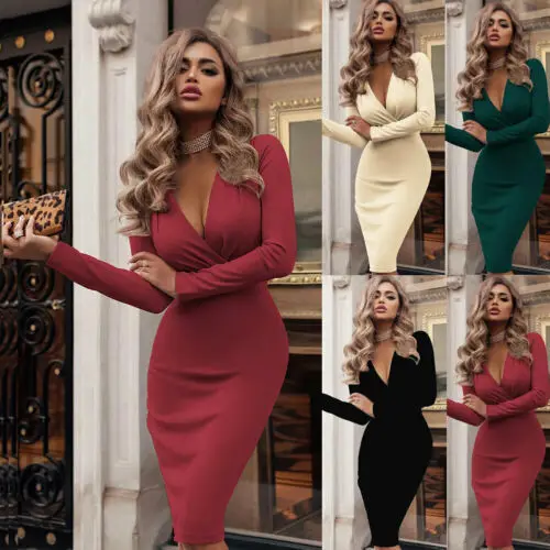 Autumn Summer Elegant Fashion Women ladies Sexy Deep V Neck Long Sleeve Bodycon Dress Evening Party Dance Female Formal Dress
Autumn Summer Elegant Fashion Women ladies Sexy Deep V Neck Long Sleeve Bodycon Dress Evening Party Dance Female Formal Dress