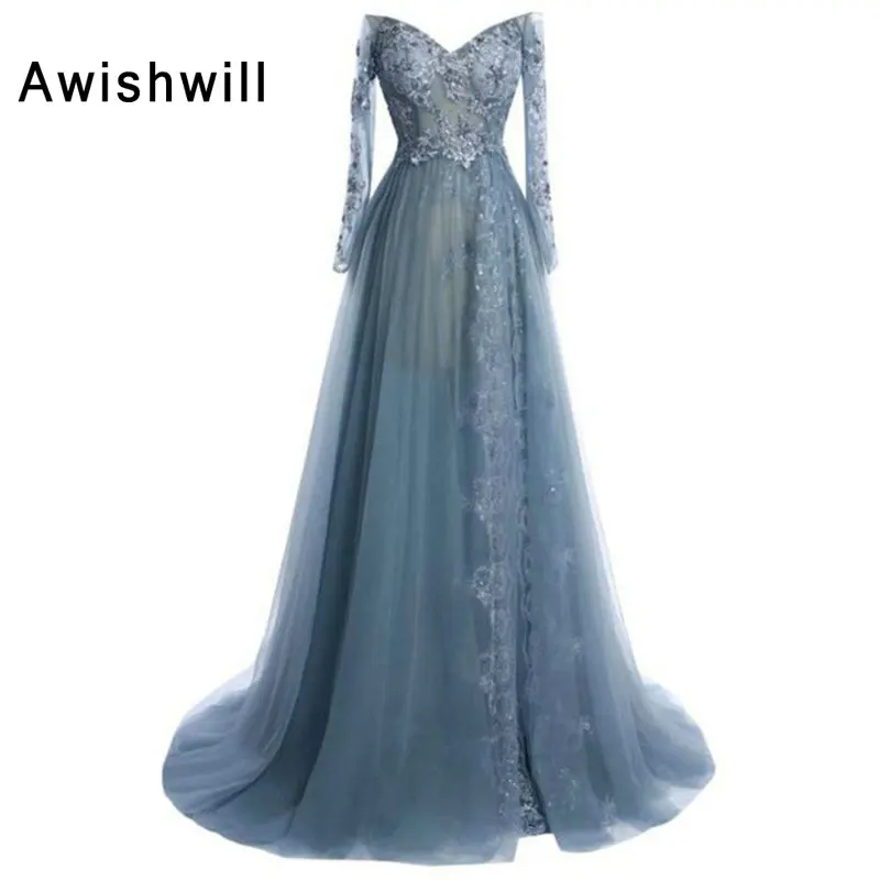 Elegant Long Sleeve Evening Dress Long 2020 V-neck Lace Appliques Tulle Special Occasion Dress Formal Party Gowns for Women
Elegant Long Sleeve Evening Dress Long 2020 V-neck Lace Appliques Tulle Special Occasion Dress Formal Party Gowns for Women