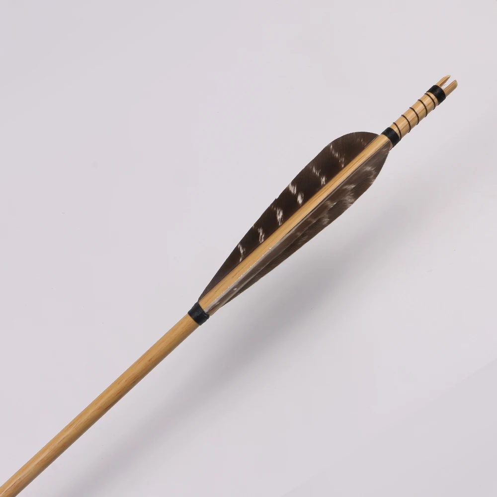 6pcs/pack,Traditional Wooden Arrows Hunting Archery 20~70lbs Spine Turkey Feathers Arrow For Longbow Compound Bow