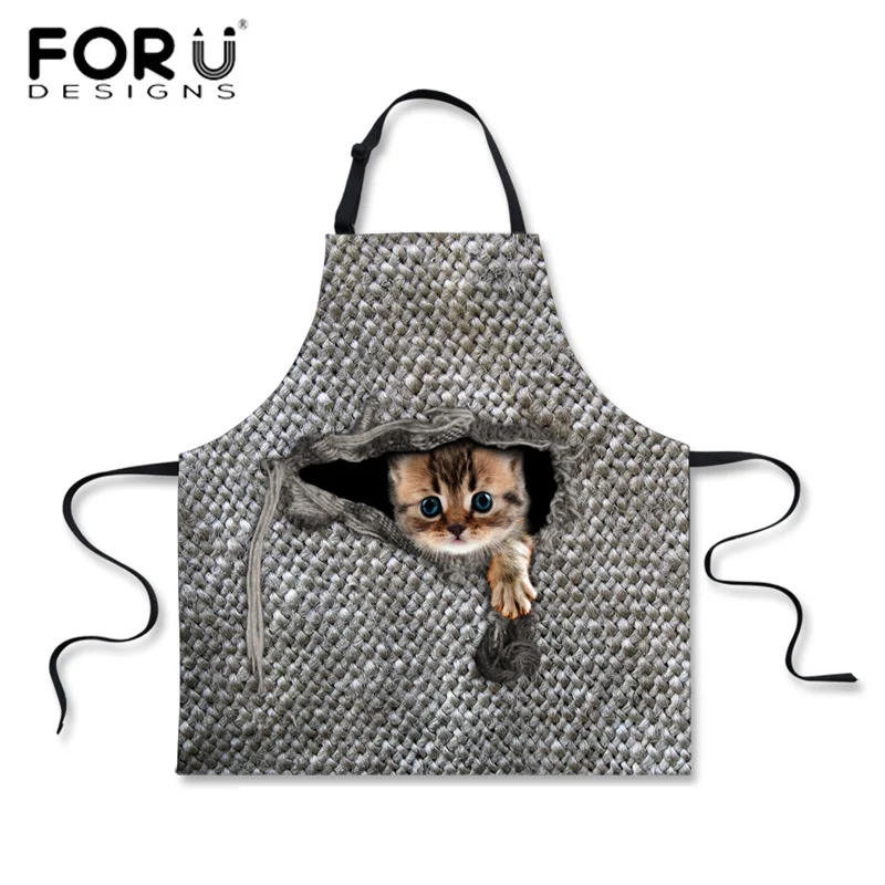 Кухонный Фартук FORUDESIGNS фартуки шеф повара с 3D рисунком милой кошки совы для