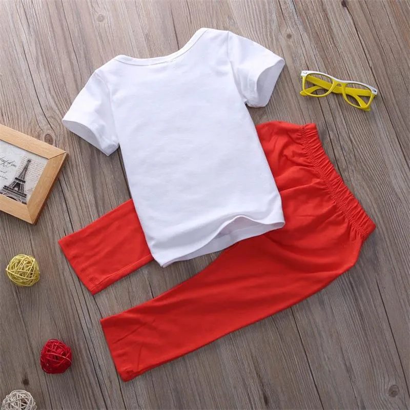 Футболка и штаны для маленьких мальчиков девочек летний повседневный комплект