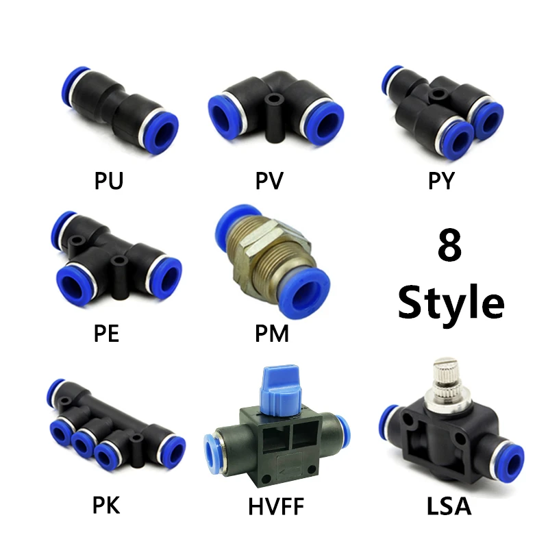 PU/PV/PY/PE/PM/PK/HVFF/LSA 1PC T/Y/L/Straight Type Pneumatic Push In Fittings For Air/Water Hose and Tube Connector 4mm to 12mm
PU/PV/PY/PE/PM/PK/HVFF/LSA 1PC T/Y/L/Straight Type Pneumatic Push In Fittings For Air/Water Hose and Tube Connector 4mm to 12mm