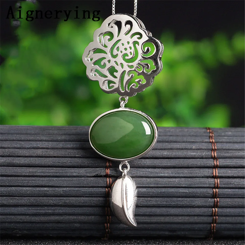 Vintage Certificate 925 silver Leaf Necklace Para Hollow Pendant Natural Green Jade Zircon Inlaid Craft For Woman Gift with Box
Vintage Certificate 925 silver Leaf Necklace Para Hollow Pendant Natural Green Jade Zircon Inlaid Craft For Woman Gift with Box
