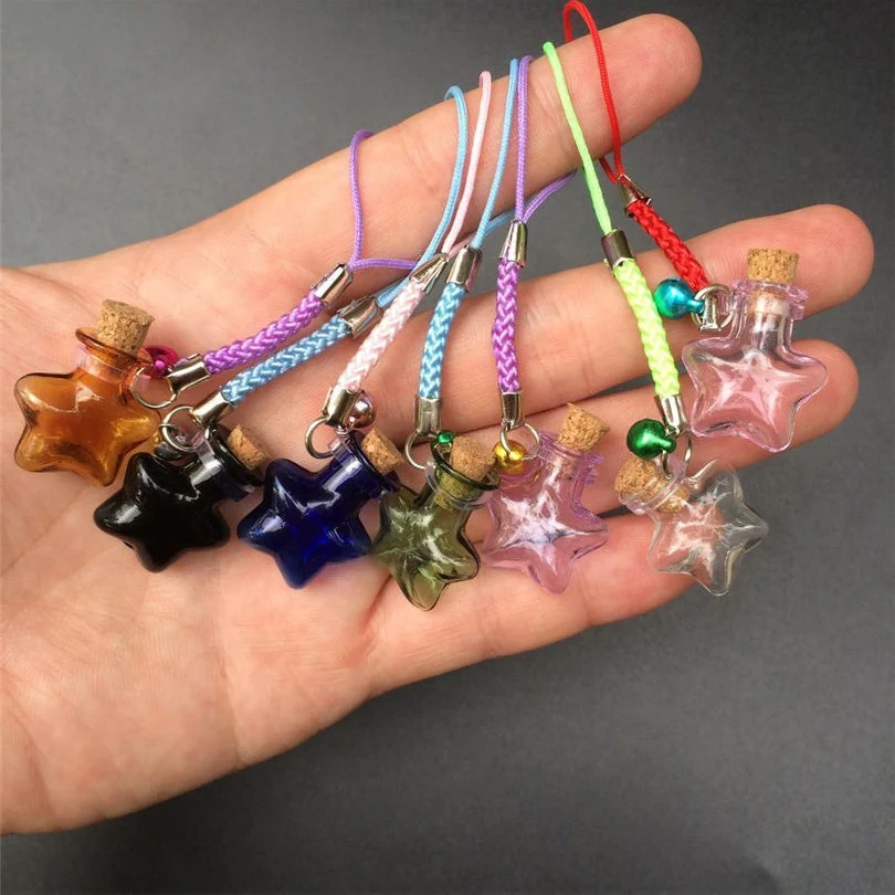 Star Shaped Small Glass Bottles with Braided Nylon Rope Keychains DIY Small Perfume Jars Pendants Mixed Color 7pcs 10 Sets
Star Shaped Small Glass Bottles with Braided Nylon Rope Keychains DIY Small Perfume Jars Pendants Mixed Color 7pcs 10 Sets