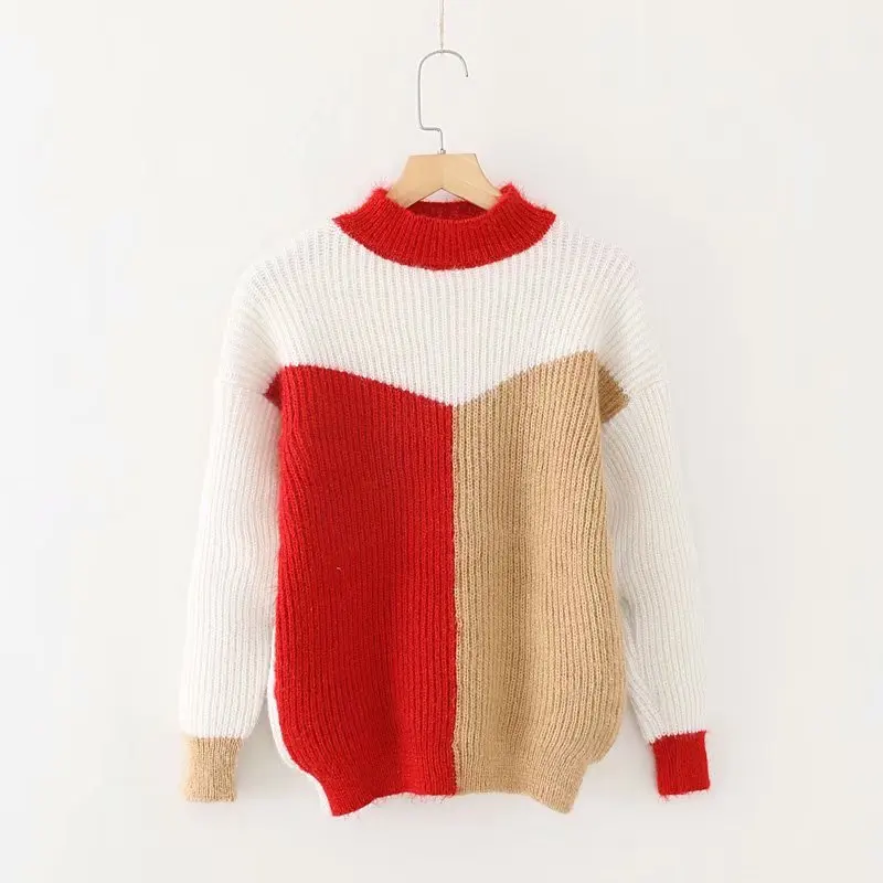 PERHAPS U Women Sweater Knitted Mohair Pullovers Long Sleeve Black Red Khaki Patchwork Geometric Stand Collar M0092
PERHAPS U Women Sweater Knitted Mohair Pullovers Long Sleeve Black Red Khaki Patchwork Geometric Stand Collar M0092