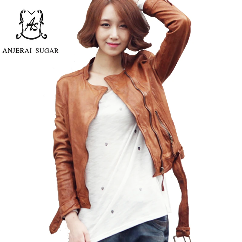 Brown sheepskin genuine leather jacket women 2016 motorcycle leather clothing spring female korea oblique zipper design Jacket
Brown sheepskin genuine leather jacket women 2016 motorcycle leather clothing spring female korea oblique zipper design Jacket