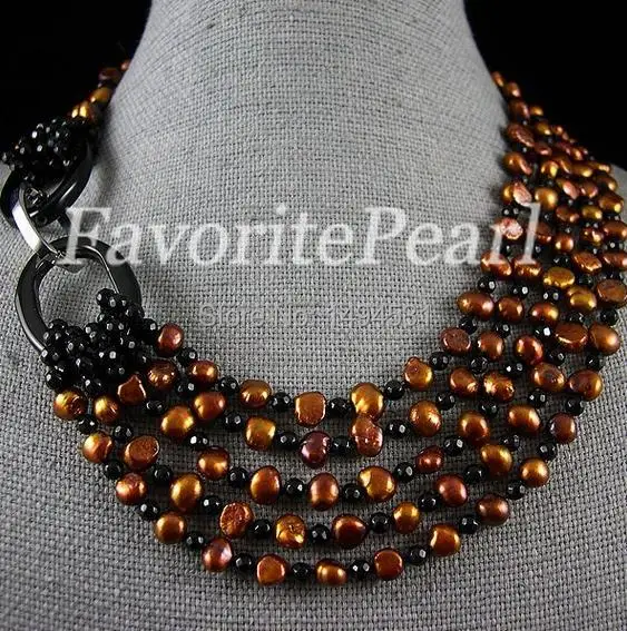 

Ожерелье из натурального пресноводного жемчуга, 18 или 34 дюйма, 5 рядов, 7-8 мм, коричневого цвета AA