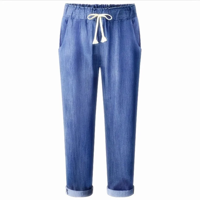 2022 new spring summer woman long jeans fashion casual drawstring ankle lehgth pants bottoms - black blue trousers
2022 new spring summer woman long jeans fashion casual drawstring ankle lehgth pants bottoms - black blue trousers