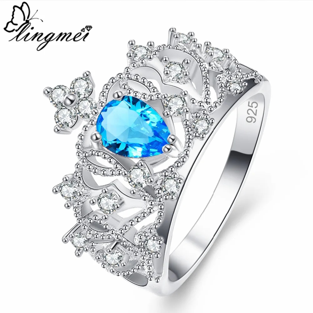 Lingmei Drop Shipping Crown Princess Jewelry Pear Cut Blue & White Zircon Silver Color Ring Size 6-9 10 Wedding Band Jewelry
Lingmei Drop Shipping Crown Princess Jewelry Pear Cut Blue & White Zircon Silver Color Ring Size 6-9 10 Wedding Band Jewelry