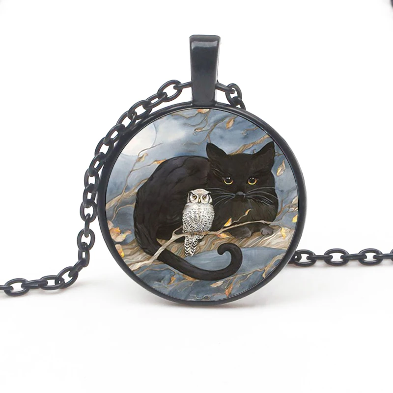 Fashion Black Cat Owl Pattern Necklace Glamour Painting Cat Glass Crystal Pendant Sweater Chain Men's Women's Accessorie Jewelry
Fashion Black Cat Owl Pattern Necklace Glamour Painting Cat Glass Crystal Pendant Sweater Chain Men's Women's Accessorie Jewelry