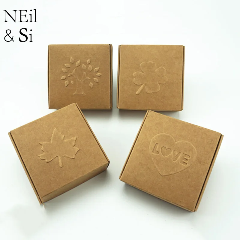 

Free Shipping Small Kraft Paper Box Handmade Soap Packaging Wedding Favor Gift Candy Jewel Brown Boxes Emboss Tree Love Maple