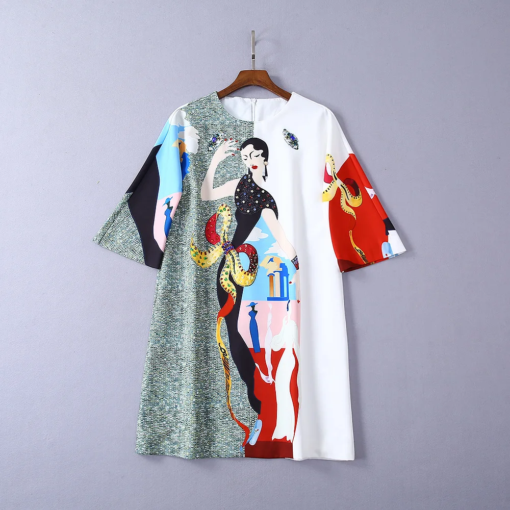 European and American women's clothing 2019 summer new style 7 minutes of sleeve Fashion cartoon character beaded print dress
European and American women's clothing 2019 summer new style 7 minutes of sleeve Fashion cartoon character beaded print dress