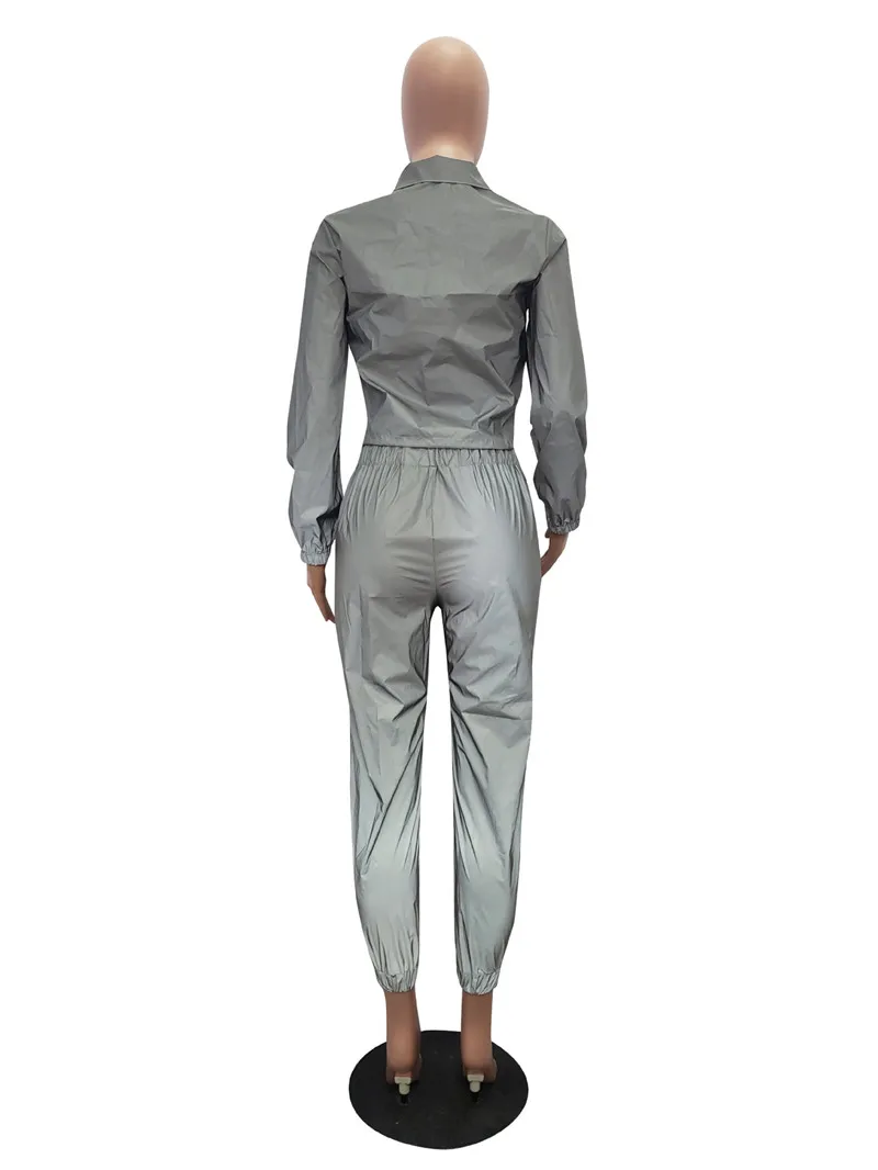 Women Sexy Reflective 2 Piece Suit Night Version Drawstring Buttons Turn Down Collar Long Sleeve Crop Top And Casual Slim Pants
Women Sexy Reflective 2 Piece Suit Night Version Drawstring Buttons Turn Down Collar Long Sleeve Crop Top And Casual Slim Pants