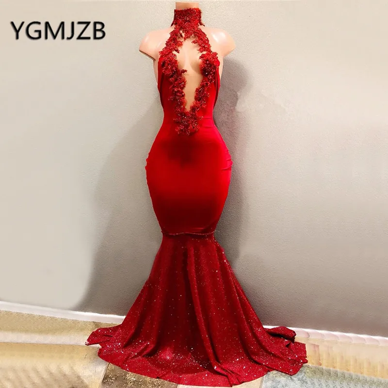 Sexy Red Evening Dresses Long 2019 Mermaid High Collar Sparkly Sequins Appliques Lace Satin Women Formal Prom Gown Party Dress
Sexy Red Evening Dresses Long 2019 Mermaid High Collar Sparkly Sequins Appliques Lace Satin Women Formal Prom Gown Party Dress