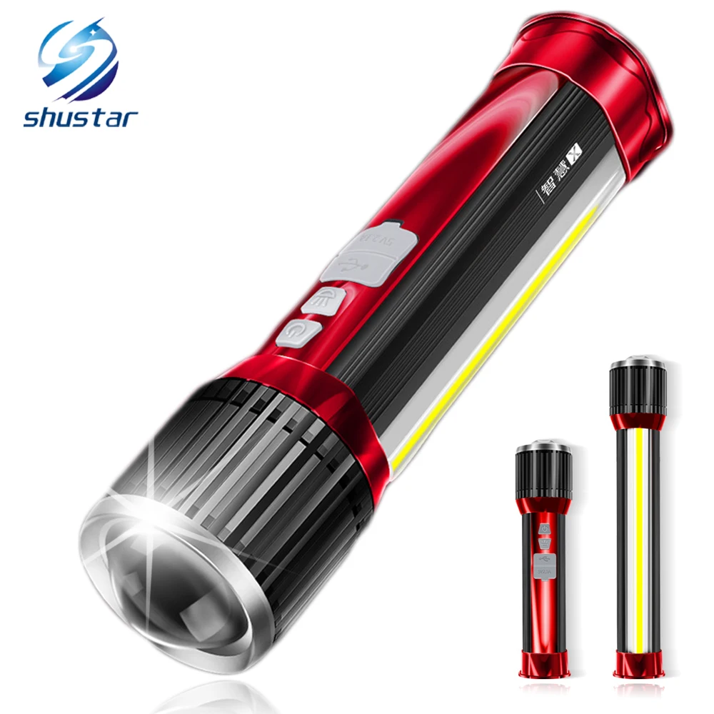 Novelty LED Flashlight Rotating telescopic zoom LED Torch With side light Rechargeable Camping light Floodlight Can charge phone
Novelty LED Flashlight Rotating telescopic zoom LED Torch With side light Rechargeable Camping light Floodlight Can charge phone