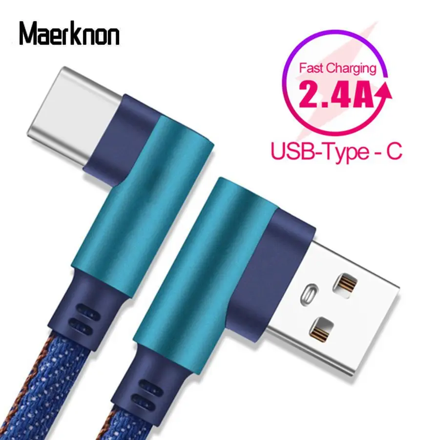 L Type C кабель 2.4A USB для быстрой зарядки 90 градусов Samsung S8 S9 Plus Huawei Android мобильный