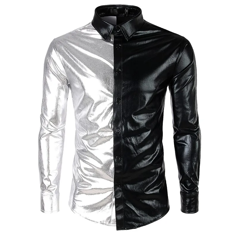 Fashion Men's Metallic Shiny Nightclub New brand Shirt Gold Sliver Patchwork Disco Dance Tops Costume Slim Clubwear
Fashion Men's Metallic Shiny Nightclub New brand Shirt Gold Sliver Patchwork Disco Dance Tops Costume Slim Clubwear