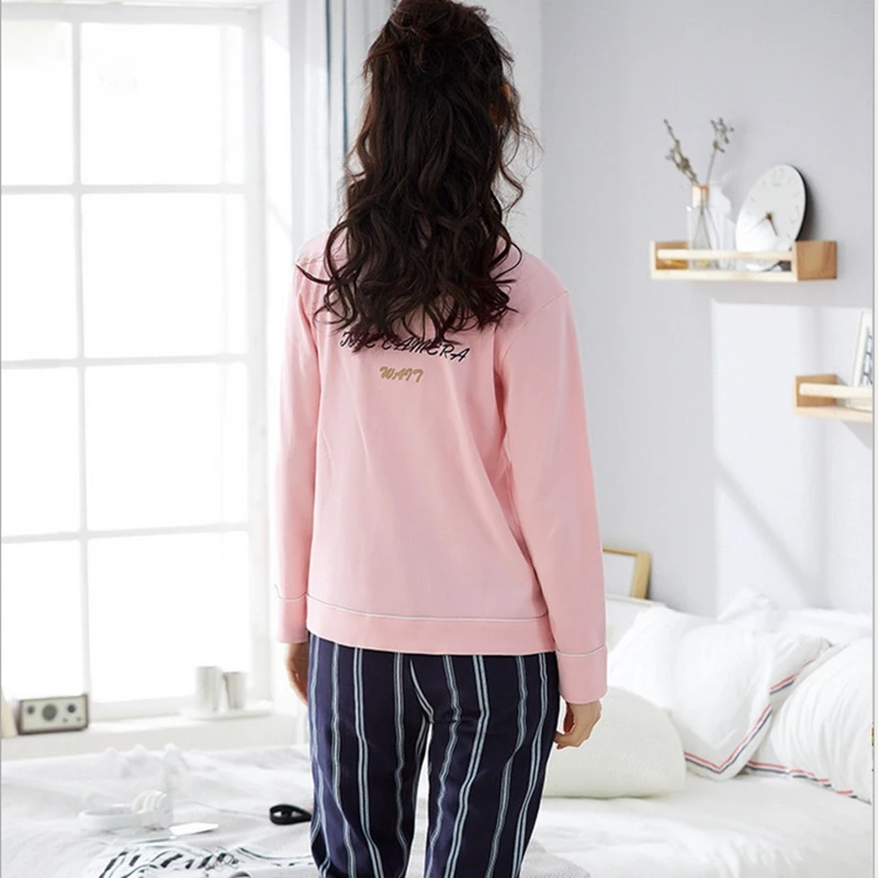Размер m-xxl пижама с длинным рукавом женская одежда для сна хлопок Модная Домашняя