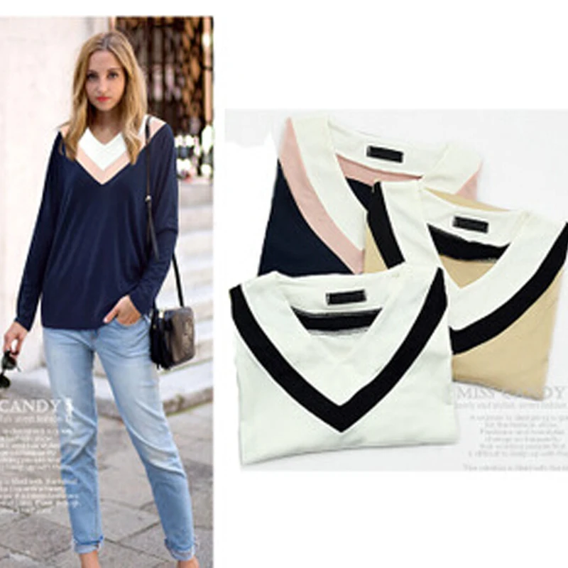wholesale 2018 women shirts Fashion V-neck women tops long sleeve bottoming shirt Hit color stitching plus size 5XL DL1140
wholesale 2018 women shirts Fashion V-neck women tops long sleeve bottoming shirt Hit color stitching plus size 5XL DL1140