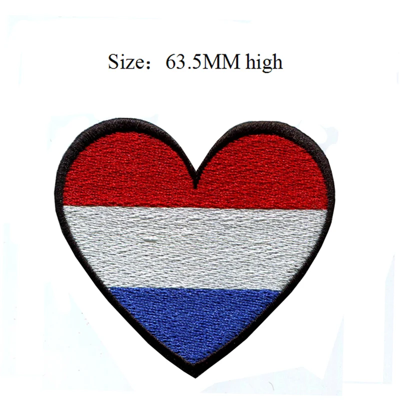 Heart Flag Netherlands embroidery patch 63.5 MM high/Ironing on/for clothes/vogue patch
Heart Flag Netherlands embroidery patch 63.5 MM high/Ironing on/for clothes/vogue patch