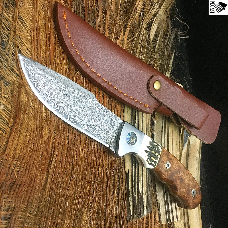 PEGSAI 60HRC high quality antler + red shadow handle straight knife Damascus outdoor camping straight knife gift collection
PEGSAI 60HRC high quality antler + red shadow handle straight knife Damascus outdoor camping straight knife gift collection