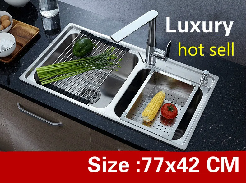 

Free shipping Apartment vogue kitchen double groove sink luxury 304 stainless steel standard hot sell 770x420 MM