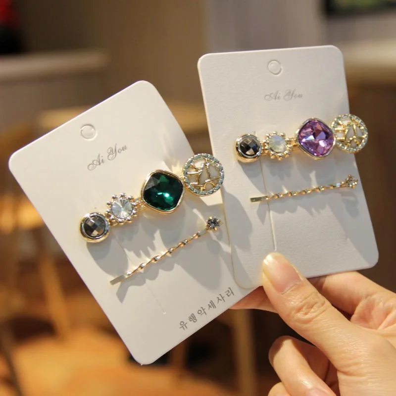 New 2Pcs/set Fashion Korea Style Hair Clip Metal Gold Crystal Women Hairpin Girls Barrette Hairband Accessories | Аксессуары для