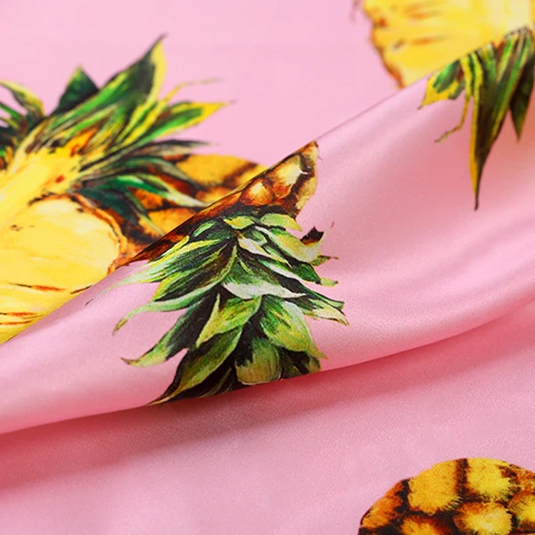 Тропический ананас Печатный шелк двойной ткани креп 140 см * 16 мм/цифровой стрейч
