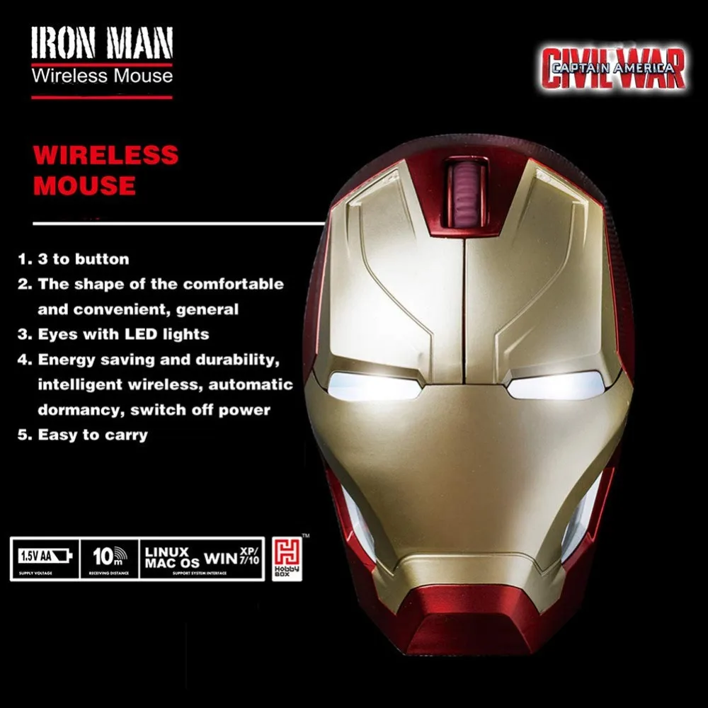 Fanshu Wireless Mouse Iron Man 2.4 G Portable Mobile Computer Mouse Gaming Mice Mause with USB Receiver 800/1200/1600 / 2400DPI
Fanshu Wireless Mouse Iron Man 2.4 G Portable Mobile Computer Mouse Gaming Mice Mause with USB Receiver 800/1200/1600 / 2400DPI