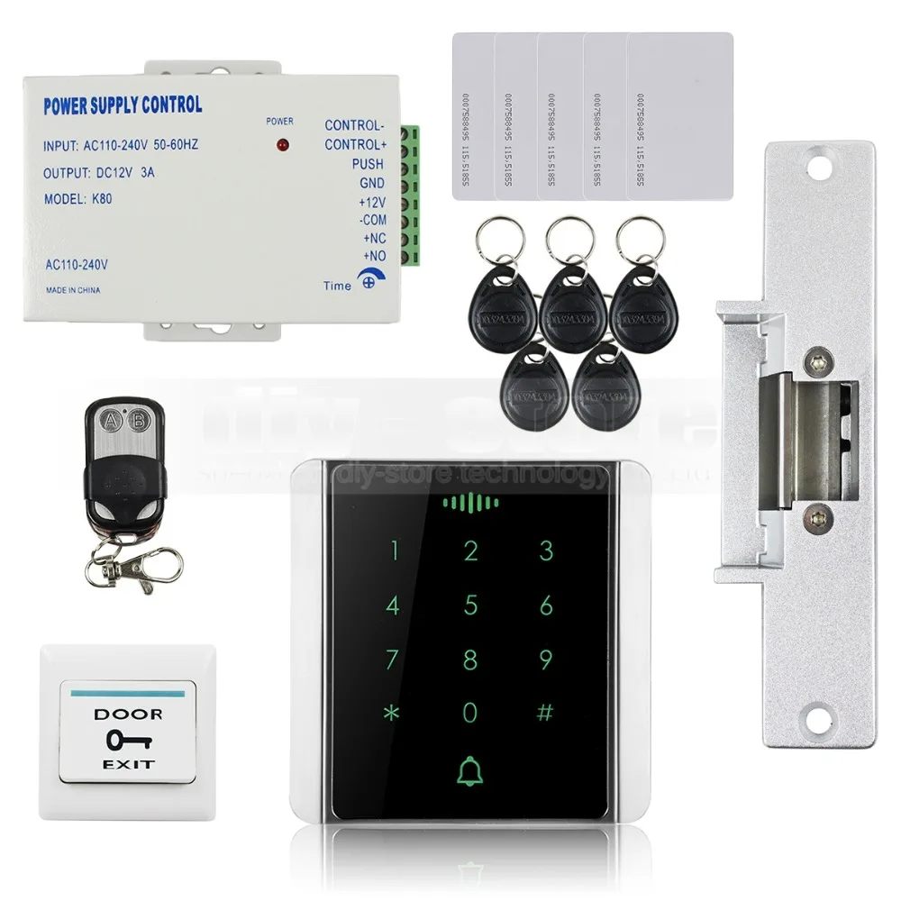 DIYSECUR 125KHz RFID Reader Password Keypad + Electric Strike Lock + Wireless Remote Control Access Control System Security Kit
DIYSECUR 125KHz RFID Reader Password Keypad + Electric Strike Lock + Wireless Remote Control Access Control System Security Kit