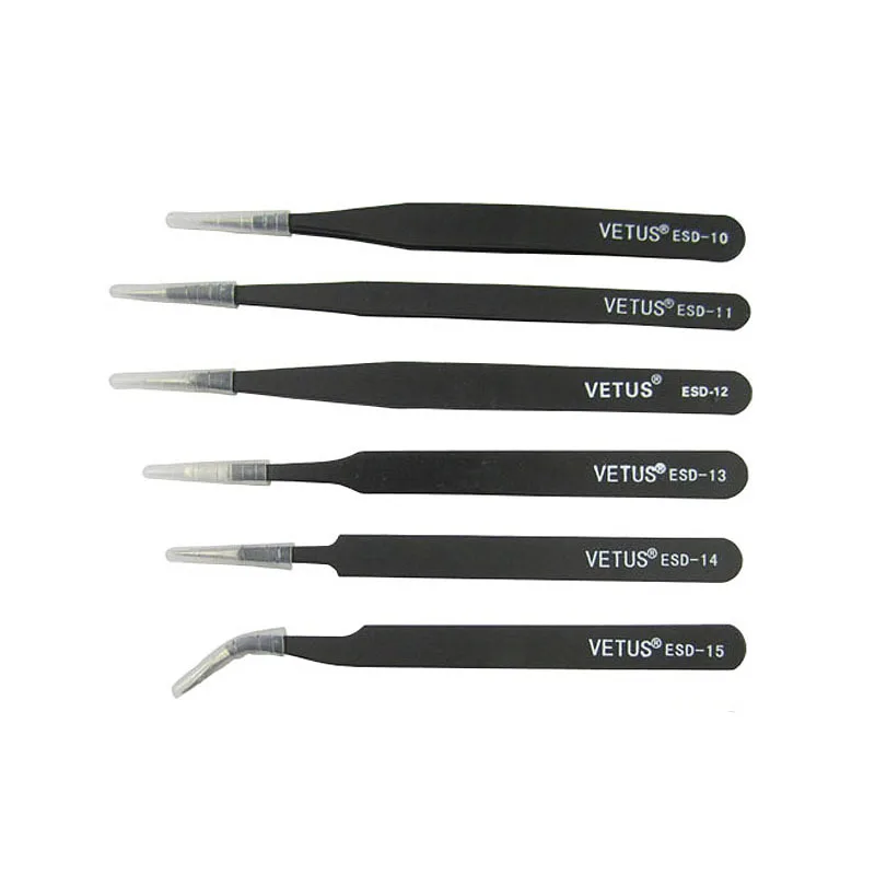 

6pcs a lot VETUS BGA Precision ESD10-15 stainless steel anti-static tweezers SMD for reworking soldering hand tools