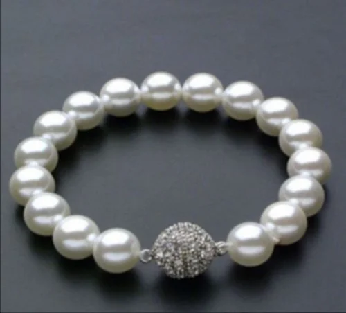 Huge Elegant 12mm Natural Round White South Sea Shell Pearl Bracelets 7.5"