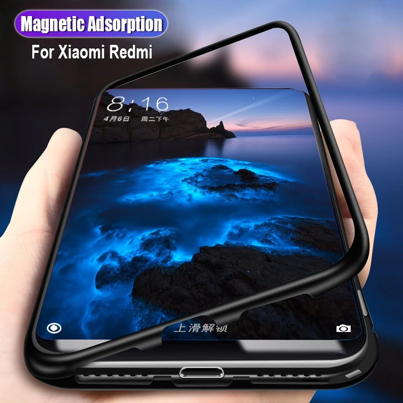 Магнитный поглощающий чехол для Xiaomi mi 8 lite черный бампер из закаленного стекла