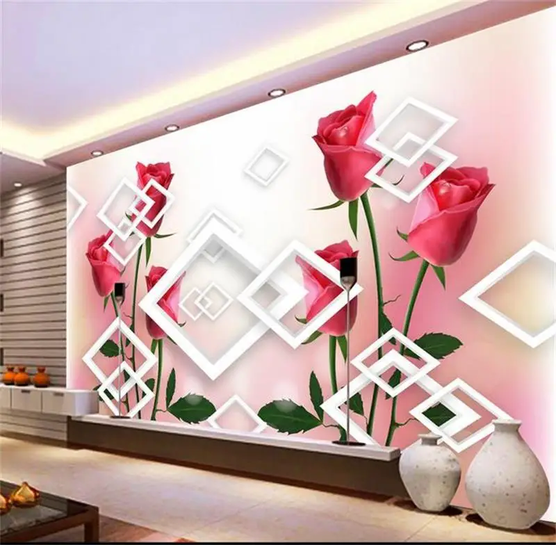 

3d фото обои на заказ роспись Гостиная Красная роза цветок алмазная живопись Диван ТВ Фон нетканые обои для стены 3d