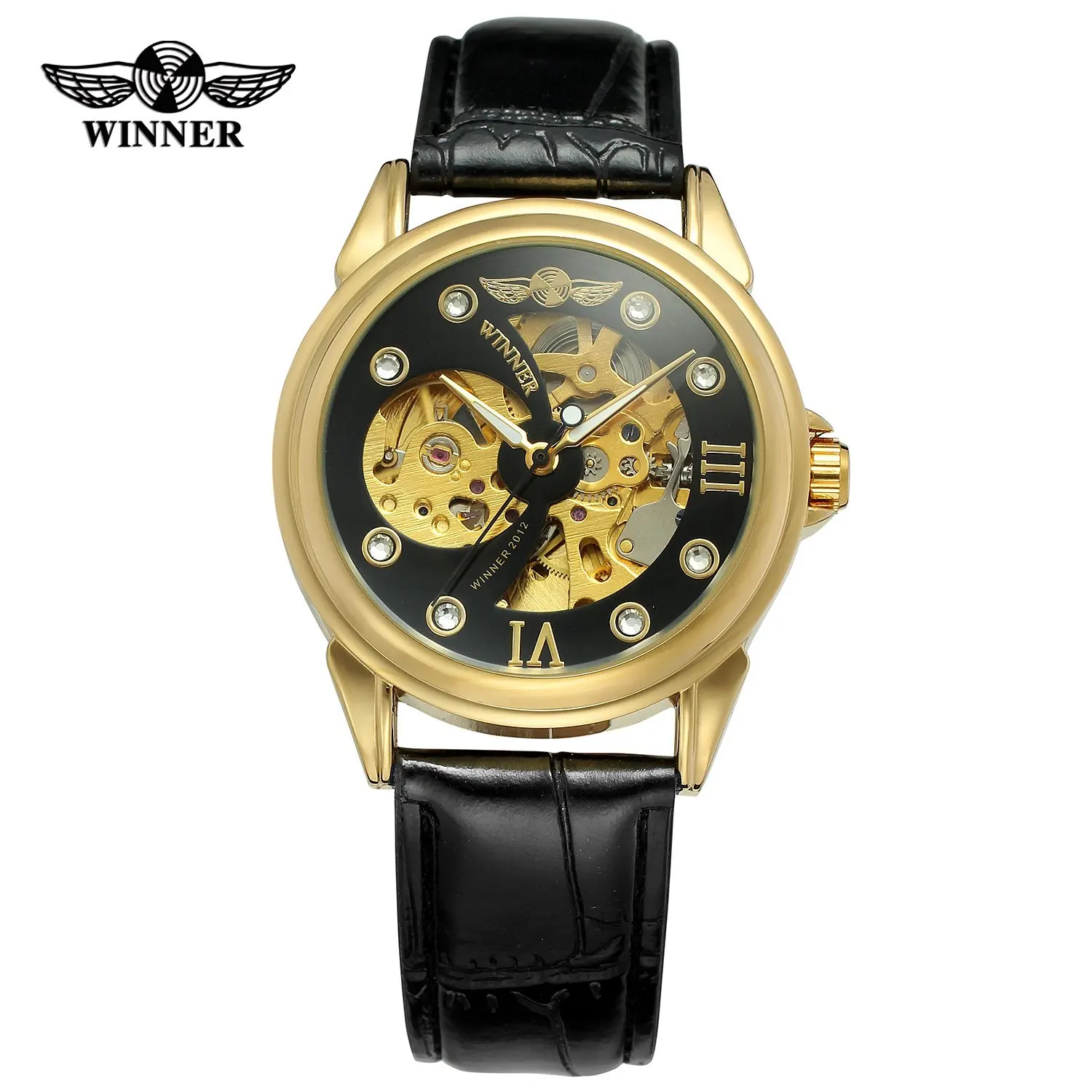 Fashion Winner Brand Men's Watch Mechanical Hand-wind Leather Crystal Analog Classic Band Casual Wristwatch Gold Color Black
Fashion Winner Brand Men's Watch Mechanical Hand-wind Leather Crystal Analog Classic Band Casual Wristwatch Gold Color Black