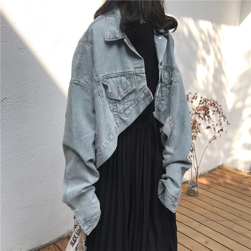 Осенняя женская джинсовая куртка 2019 уличная Винтаж в Корейском стиле Chic