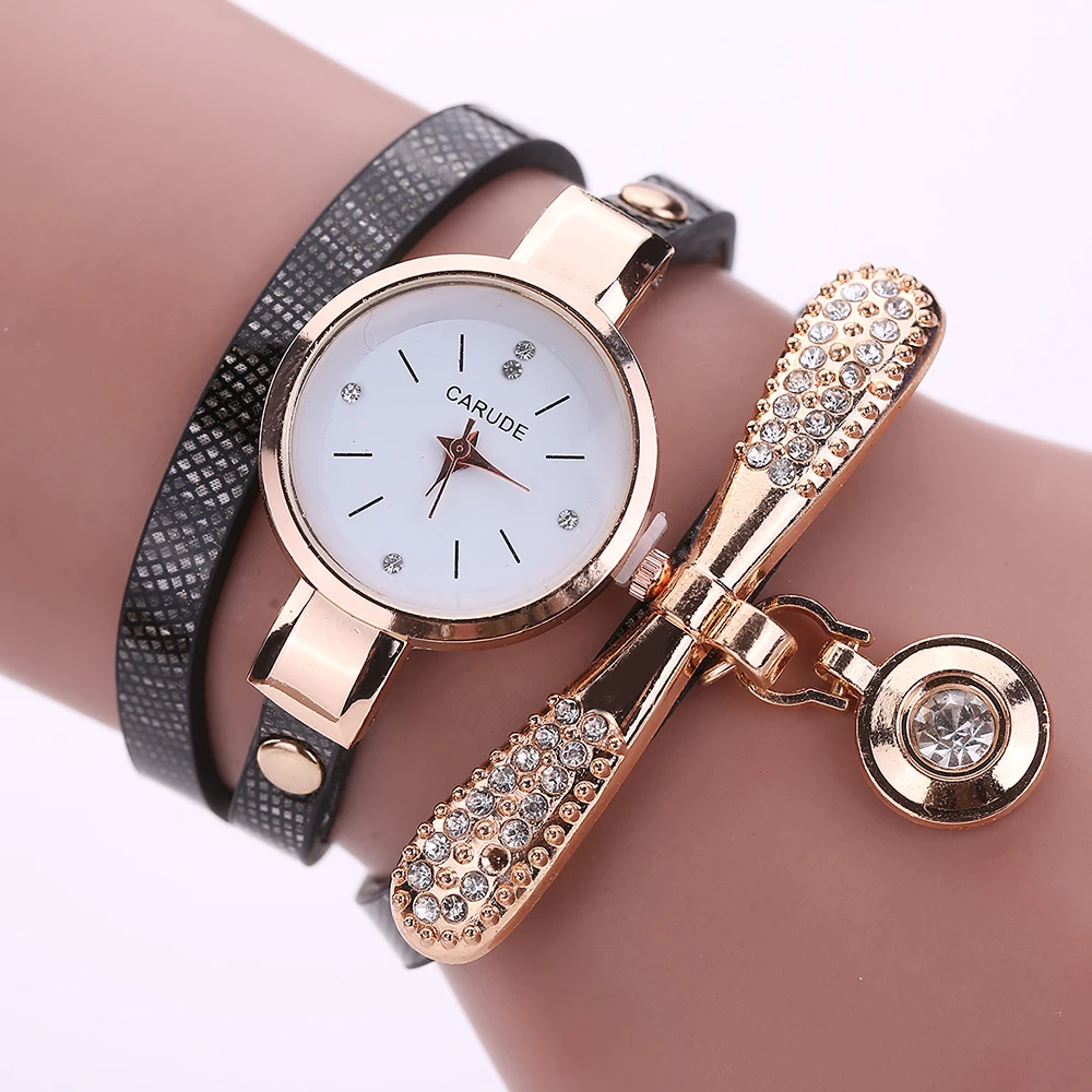 

Часы с кожаным ремешком женские часы с ремешком Стразы повседневные аналоговые круглые кварцевые часы женские наручные часы Лидер продаж