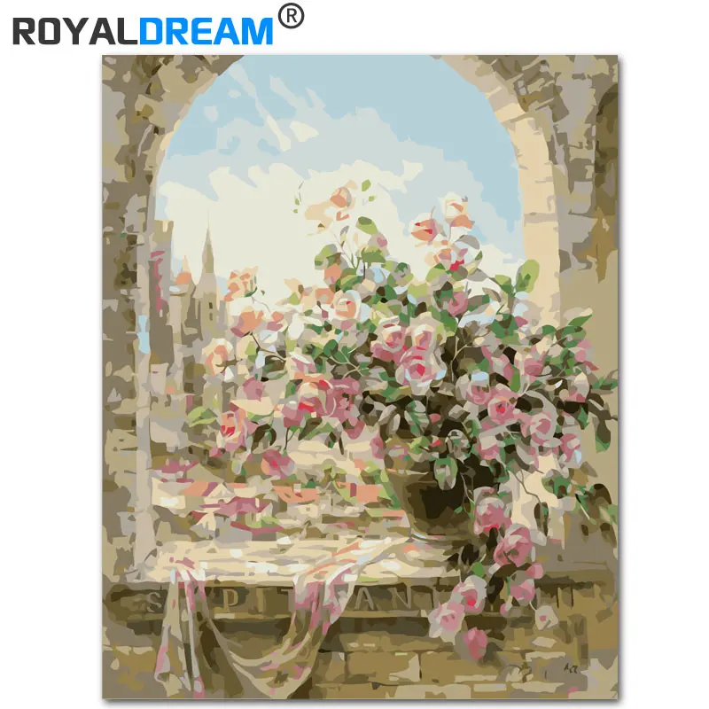 

ROYALDREAM романтический цветок для самостоятельной раскраски акриловыми красками по номерам ручная раскраска масляной краской на холсте для д...