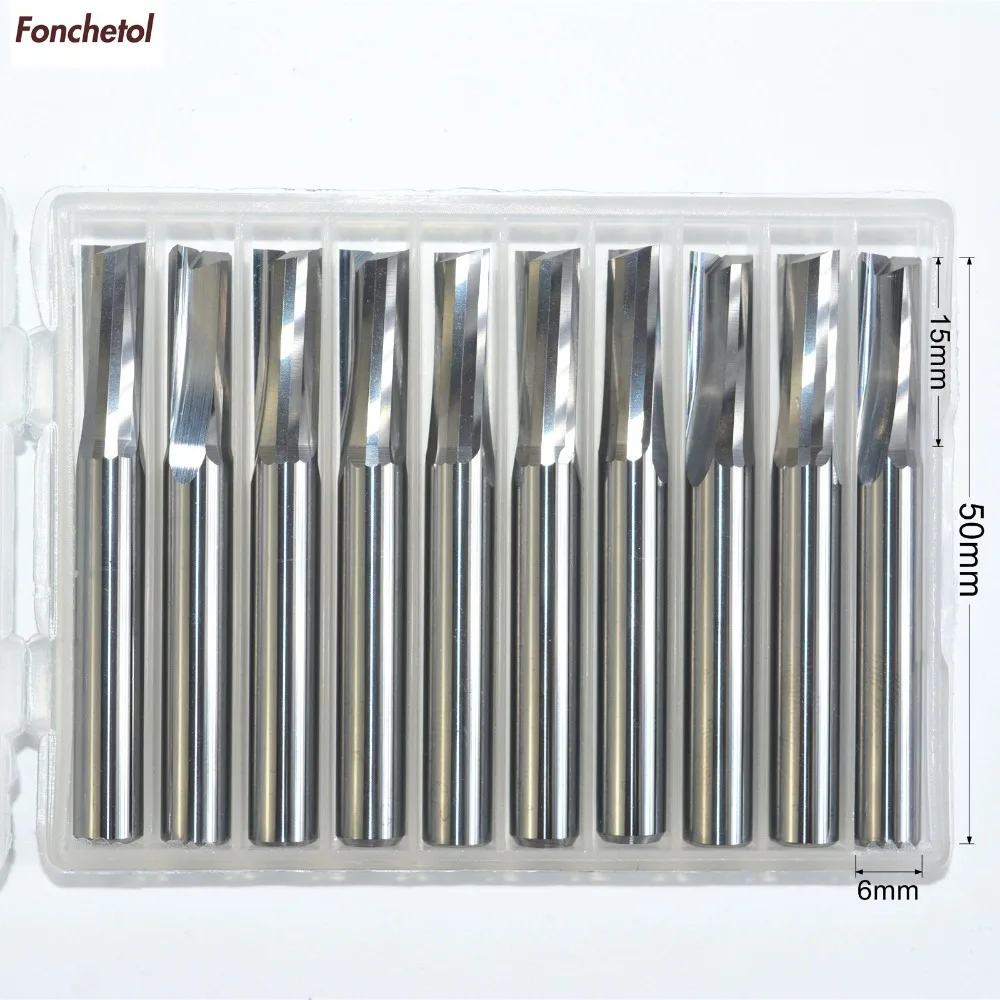 6mm*15mm-10pcs CNC solid carbide End Mill tungsten steel woodworking insert router bit 2 Flutes Straight milling cutter MDF PVC |