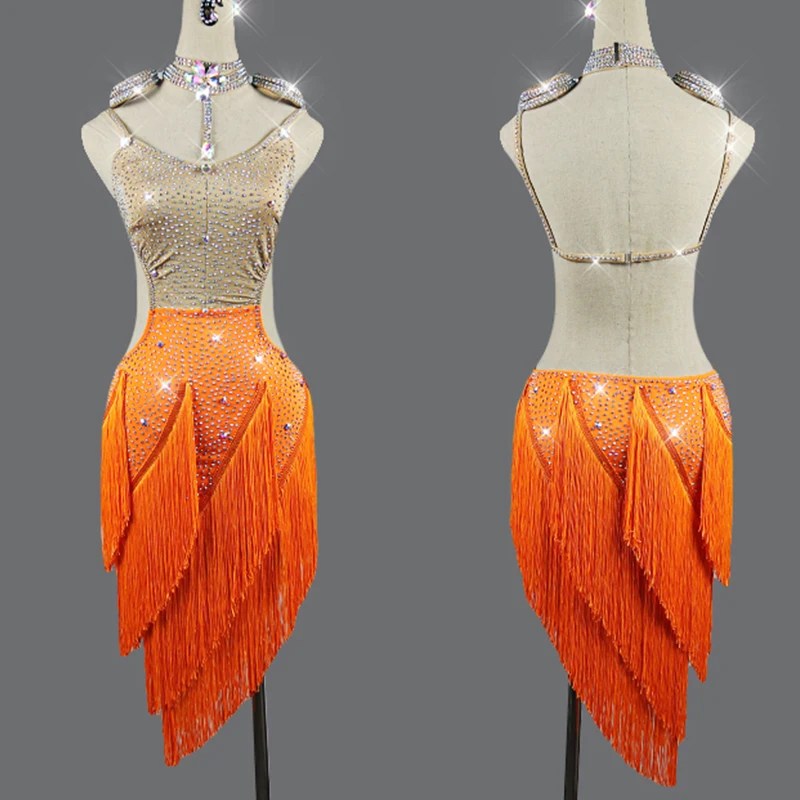 Latin Dance Dress Shiny Rhinestone Orange Irregular Tassel Sexy Backless Competition Dresses Tango Salsa Cha Cha Samba DNV11770
Latin Dance Dress Shiny Rhinestone Orange Irregular Tassel Sexy Backless Competition Dresses Tango Salsa Cha Cha Samba DNV11770
