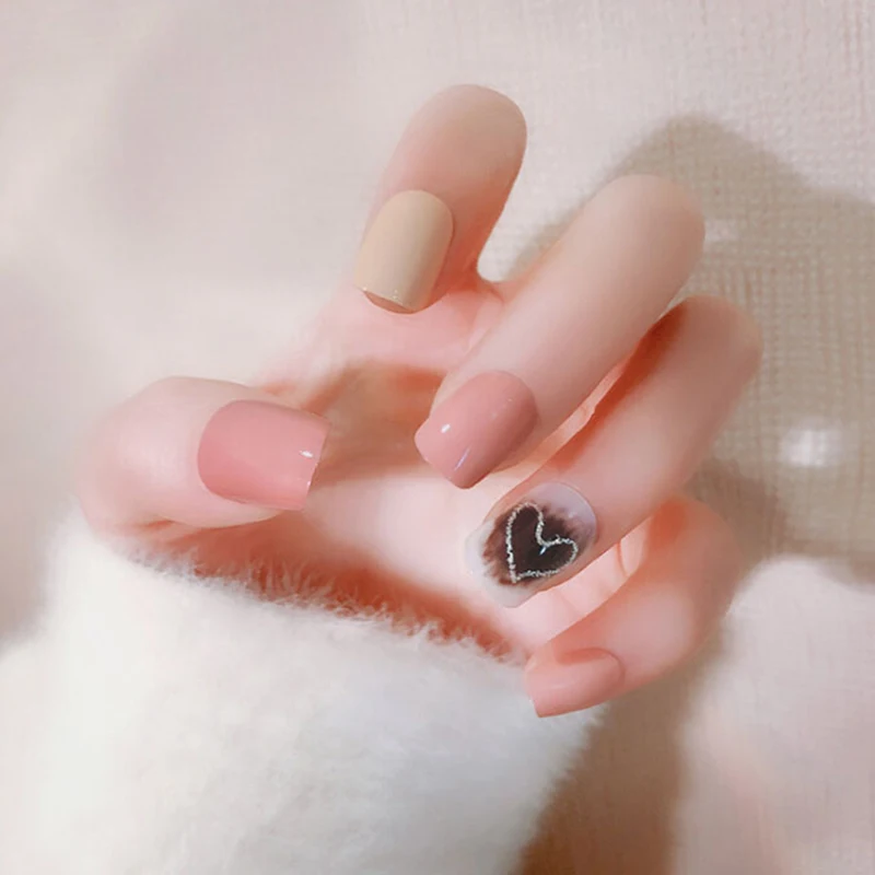 24 шт. новые модные искусственные ногти цвета хаки белый розовый квадратные с