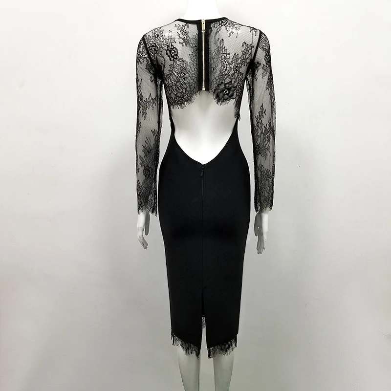 High Quality Celebrity Black Long Lace Sleeve Backless Rayon Bandage Dress Party Bodycon Dress
High Quality Celebrity Black Long Lace Sleeve Backless Rayon Bandage Dress Party Bodycon Dress