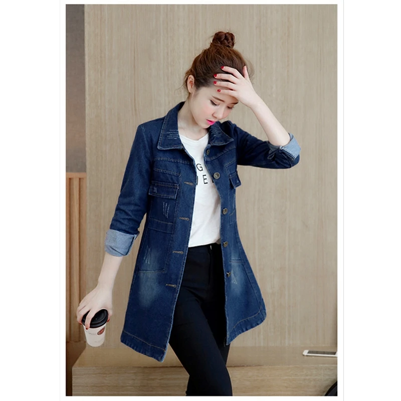 Autumn and winter plus size women long section of the slim long-sleeved denim jacket female 2019 casual jeans jacket women B454
Autumn and winter plus size women long section of the slim long-sleeved denim jacket female 2019 casual jeans jacket women B454