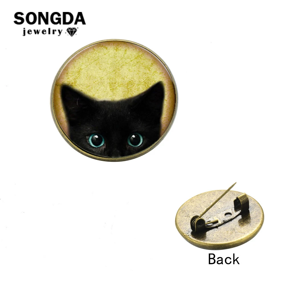 Фото SONGDA 2018 классические милые черные броши кошки с большими глазами для женщин(China)