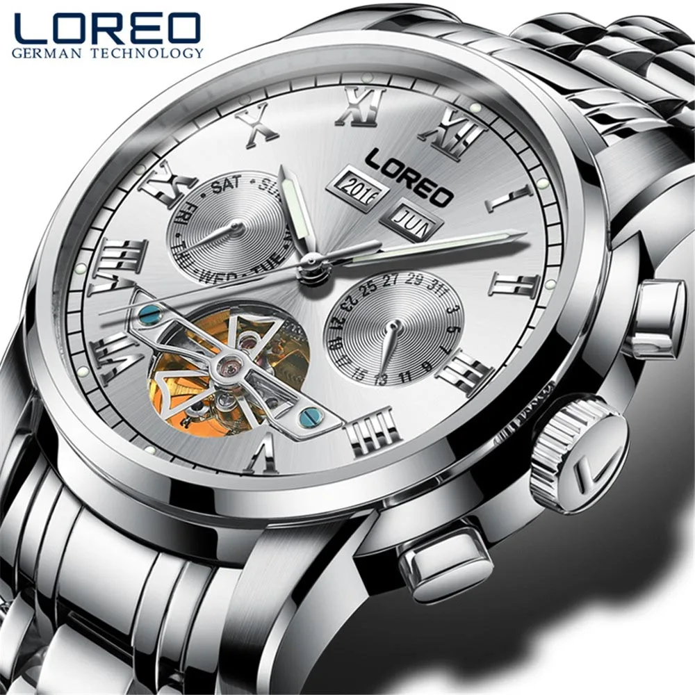

LOREO 50m Diving Tourbillon Mechanical Watch Men Automatic Classic Perpetual Calendar Skeleton Wrist Watches Reloj Hombre 2019