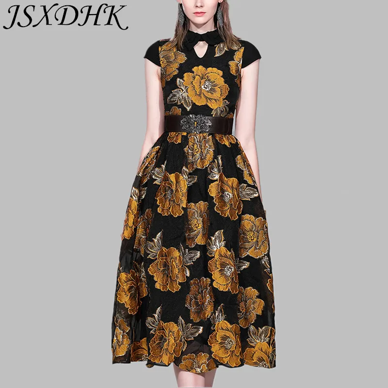 JSXDHK High Quality Runway Ball Gown Dress Summer Women Jacquard Floral Print Dress Vintage Slim Hollow Out Party Long Vestidos
JSXDHK High Quality Runway Ball Gown Dress Summer Women Jacquard Floral Print Dress Vintage Slim Hollow Out Party Long Vestidos