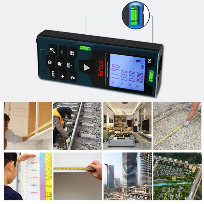 D3 Laser Range Finder DTAPE Distance Meter 40M/60M/80M/100M Tape Ruler Measure Laser Distance Volume Tool Auto Power Off
D3 Laser Range Finder DTAPE Distance Meter 40M/60M/80M/100M Tape Ruler Measure Laser Distance Volume Tool Auto Power Off