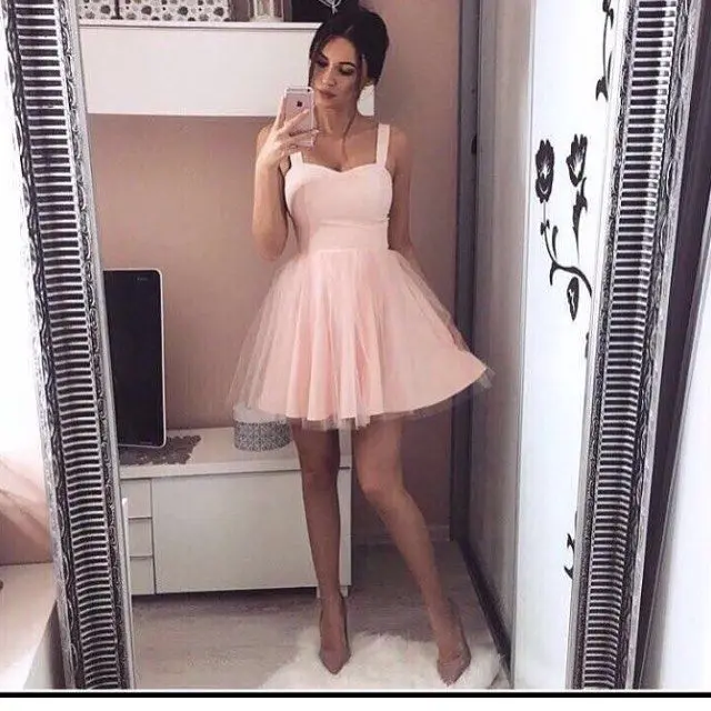 Pink Homecoming Dresses A-line Spaghetti Straps Short Mini Tulle Elegant Cocktail Dresses
Pink Homecoming Dresses A-line Spaghetti Straps Short Mini Tulle Elegant Cocktail Dresses
